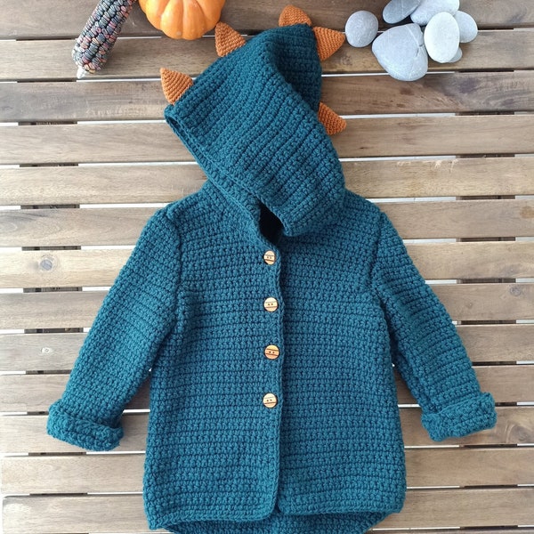 Cardigan dinosaure garçon tricoté à la main / Veste Dino / Pull dinosaure au crochet / Cardigan en laine / Tricots pour enfants