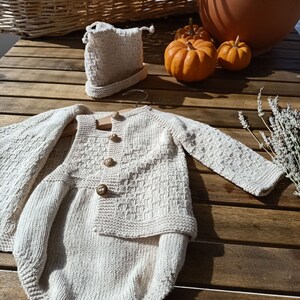 Hand Knitted Newborn Baby Coming Home Outfit, Knitted Baby Photography Set, Newborn Boys Hospital Outfit, Cotton Baby Clothes, Gift for Baby image 8