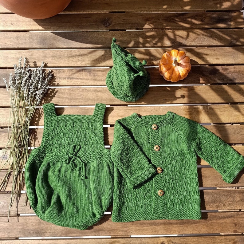 Newborn Girl Coming Home Outfit, Cotton Baby Girl Coming Home Outfit, Baby Girl Hospital Outfit, Baby Girl Shower Gift, Knit Baby Clothes Green