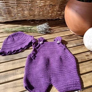 Hand-Knit Baby Romper, Knitted Baby Hat, Gift For Baby, Newborn Baby Welcome Gift, Baby Photography Outfit, Mom To Be Gift, Baby Romper Set image 2