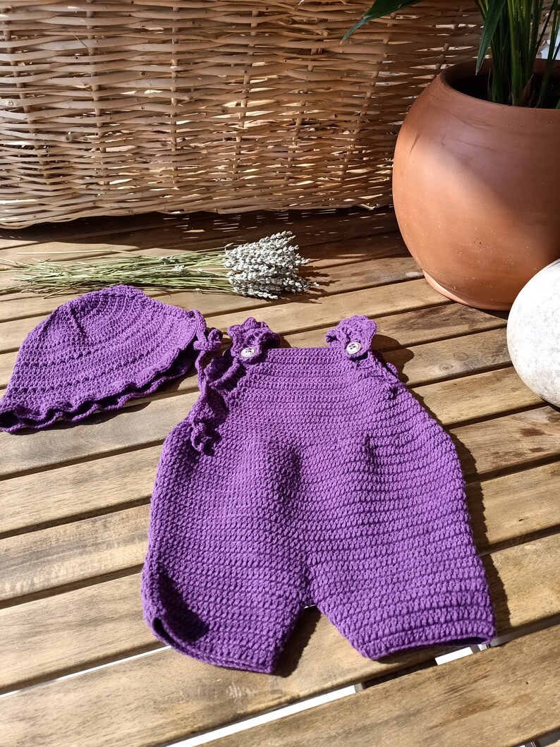 Hand-Knit Baby Romper, Knitted Baby Hat, Gift For Baby, Newborn Baby Welcome Gift, Baby Photography Outfit, Mom To Be Gift, Baby Romper Set image 2