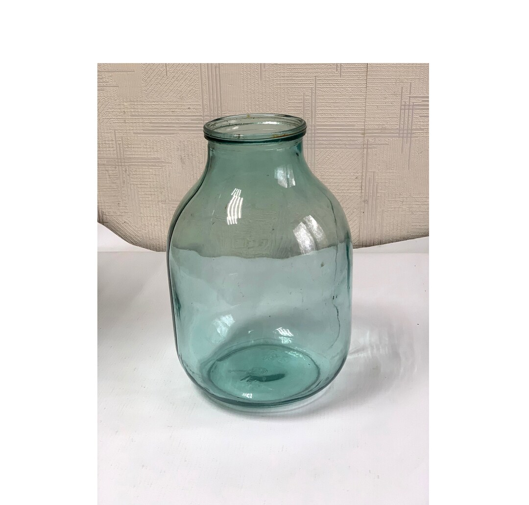 Old Glass Jar Large Vase. Retro Green Glass Jar 3 L. Soviet Glass Jar