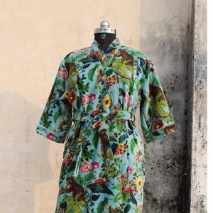 Cotton Velvet Indian Beach Kimono Monkey Print, Cotton Robe,Shower Robe, Maternity Robe Bath robe Dressing Gown Beachwear long/short