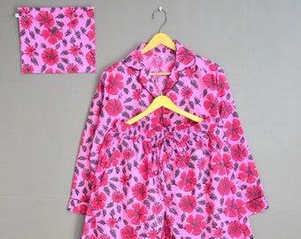 Conjunto de pijama de algodón suave y cómodo, estampado de bloques de mano floral indio, ropa de noche 100% algodón, conjunto de pijama largo, vestido de pijama de dama de honor