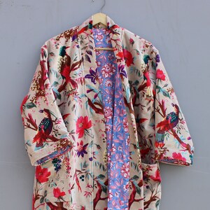 Indian handmade cotton velvet kimono, woman night wear duster coat,  Japanese bikini cover up kimono, animal printed winter kimono on sale,