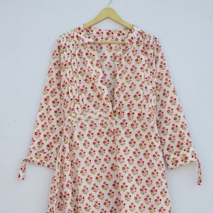 Indisches Handblockdruck-Kleid kurzes Kleid, Blumenmuster-Baumwollkleid Abnutzungskleid Brautgeschenk-Sommerabnutzungskleid Bio-Baumwollmode