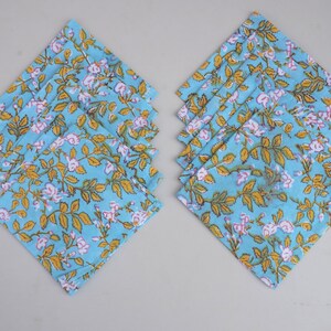 Blue Floral Print Napkins set, Hand printed Napkins for Home, Kitchen, Dining Room, Holiday Table Cloth Napkins Face Cover Handmade Napkins