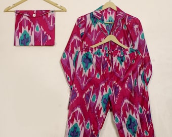 Handmade Cotton Ikat Pajama Set: Personalized Bridal Gift