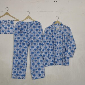 Indian hand block cotton long pyjama set, summer nightwear, women stylish printed comfort  morning pyjama, personalised bride pyjama set,