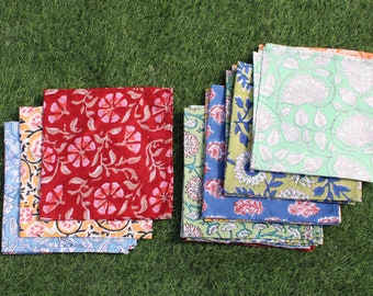 Servilletas de algodón estampadas a mano: decoración floral india para la mesa