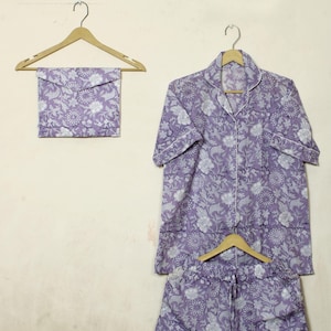 Indian hand block cotton pyjama set, woman stylish short pyjama, personalised bride wedding night wear comfort pyjama, gift for her on sale,