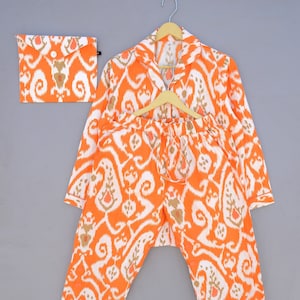 New trendy 100%cotton Pyjama set, ikat print night dress, women & man pyjama set, matching pyjama set, summer sleepwear, block print pj set.