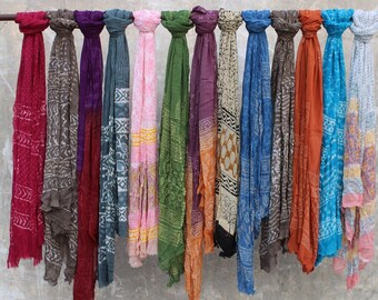 Hand Block Print Cotton Sarong: Beach Cover-Up Scarf