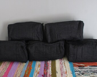 Linen Quilted Makeup Bag: Floral Toiletry Travel Pouch