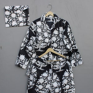 Indian handmade cotton pyjama set, woman stylish night wear long pyjama set, personalised bride wedding pyjama, gift for her floral print