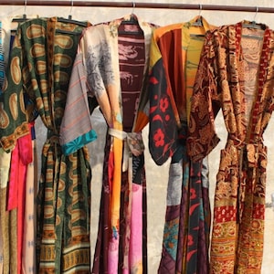 Wholesale Silk Kimono Robe: Saree Fabric, Bohemian Beach Cover-Up