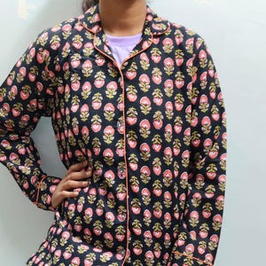 Indian handmade cotton pyjama set, floral print pyjama, summer sleepwear, man and women pj set, personalised wedding bride gift,matching pjs