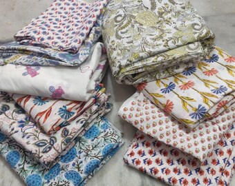Servilletas de algodón con estampado floral: estampado en bloque bohemio índigo, juego de 12