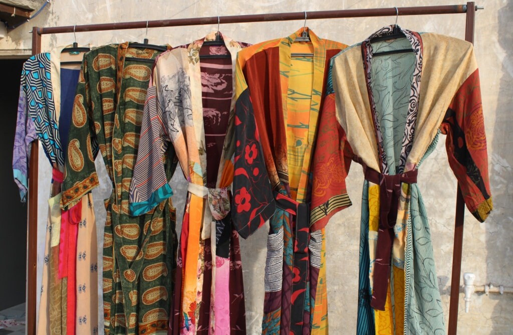 Handmade Recycled Silk Sari Kimono Robe: Boho Beach Cover-up - Etsy