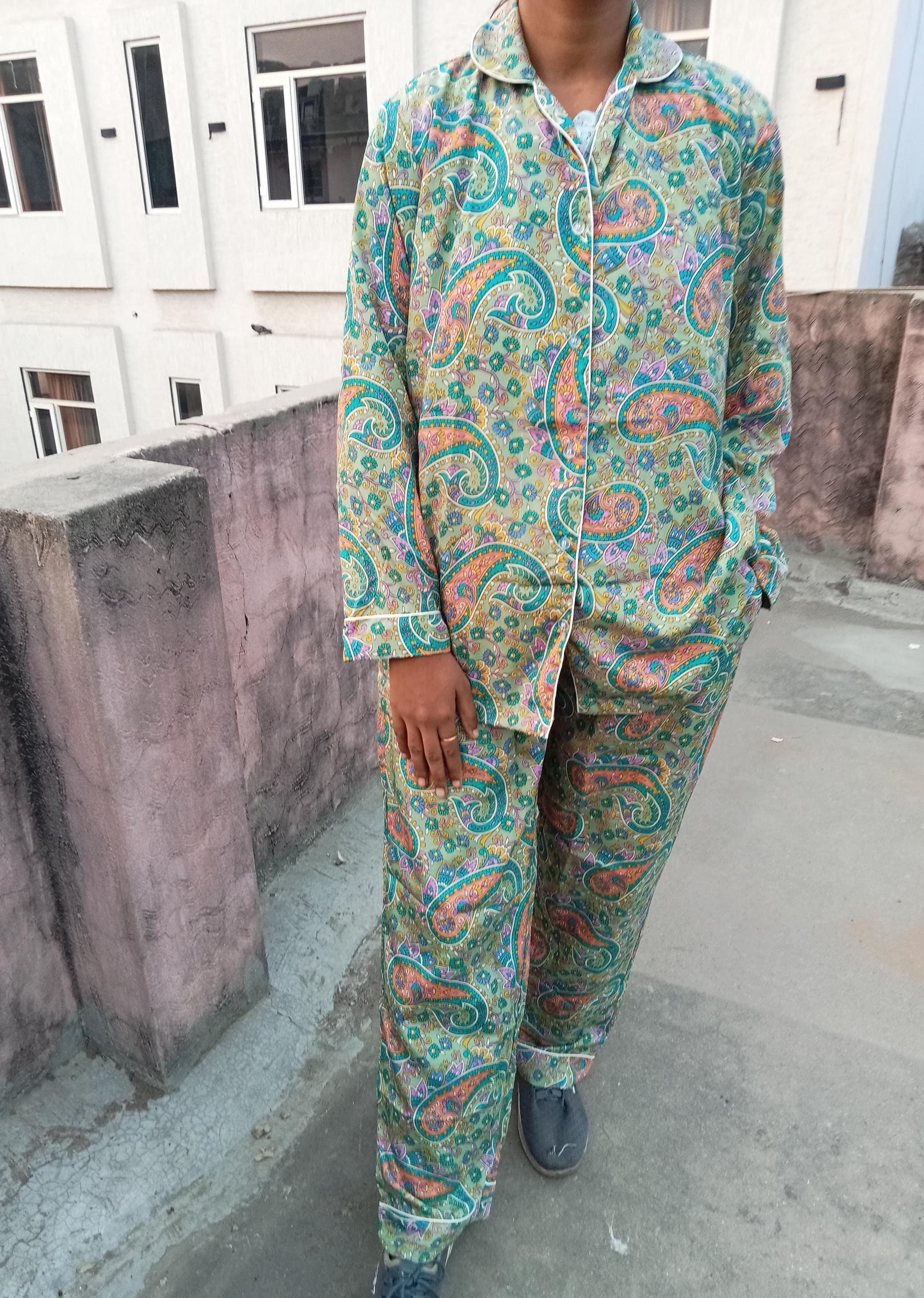 Indian handmade Silk Pajama Set: Floral Print women and man pajama.