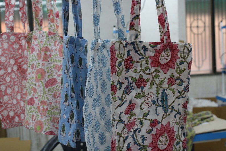 Carry Bag,Cotton Market Bag,Shoulder Bag, Hand Carry Bag,Pure Cotton Indian Handbook Print Bag,Multi Color and Design Assorted zdjęcie 3