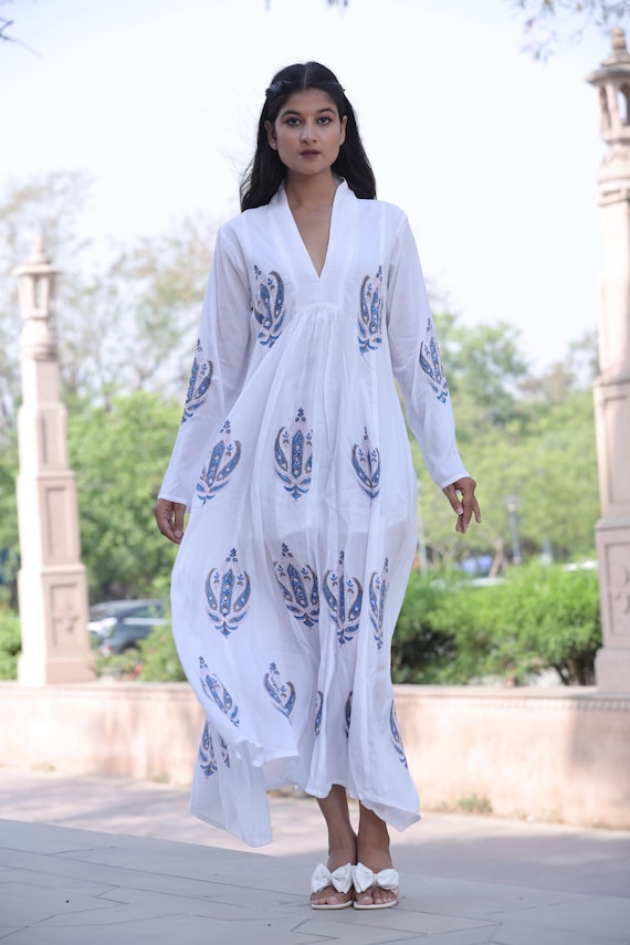 Handmade Floral Cotton Maxi Dress: Jaipur Block Print, Boho Style - Etsy  Ireland