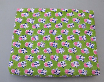 Hand Block Printed Cotton Fabric: Floral Indian Fabric By The Yard