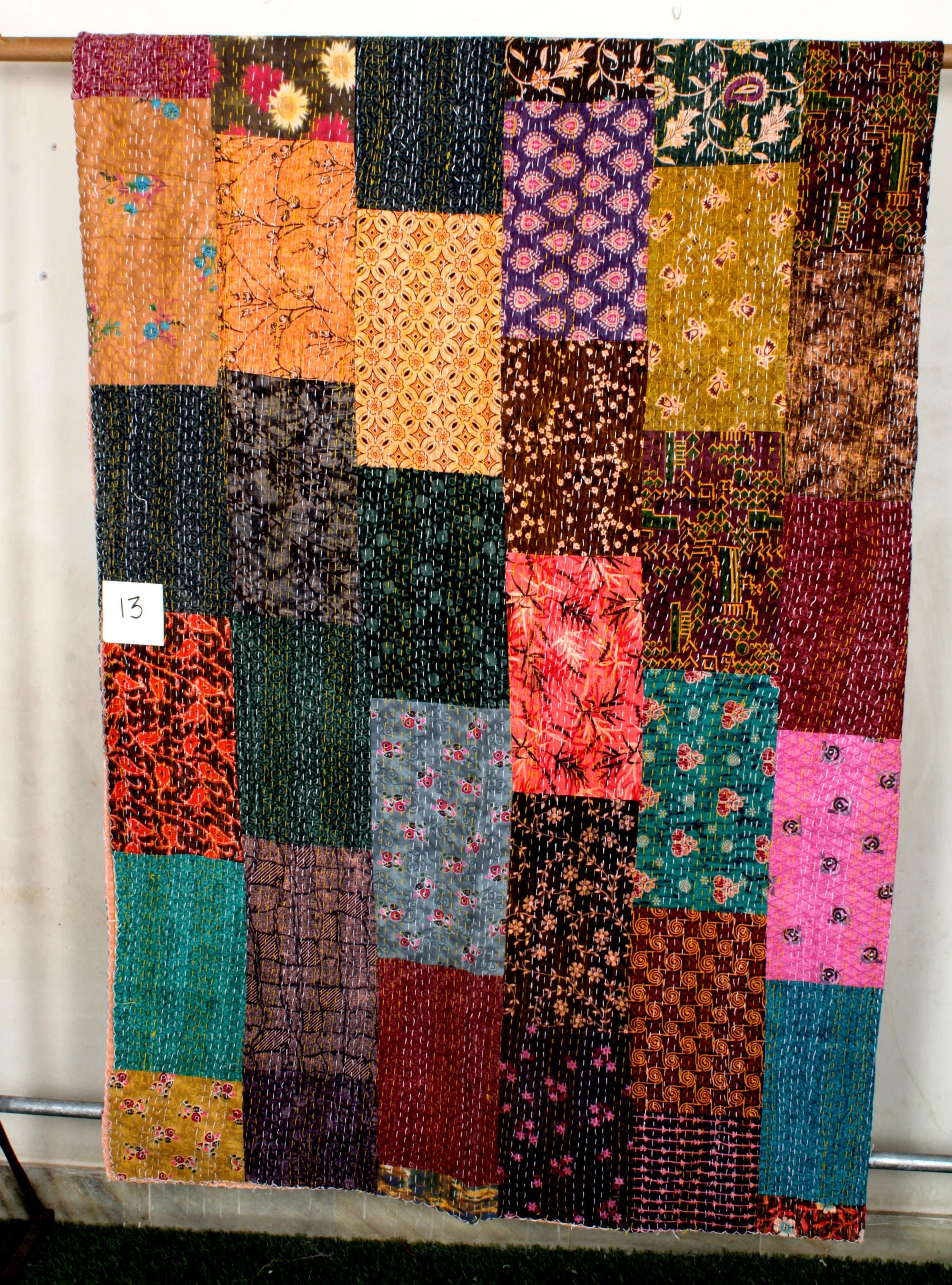 Trapunta Kantha Patchwork In Cotone: Copriletto Bohemien Fatto A Mano, Formato King Size