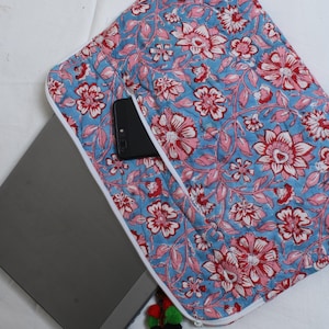 Indian hand block cotton floral, laptop bag,cotton quilted bag travel laptop bag,Aesthetic Laptop Case, Laptop Sleeve, Gift for Her,