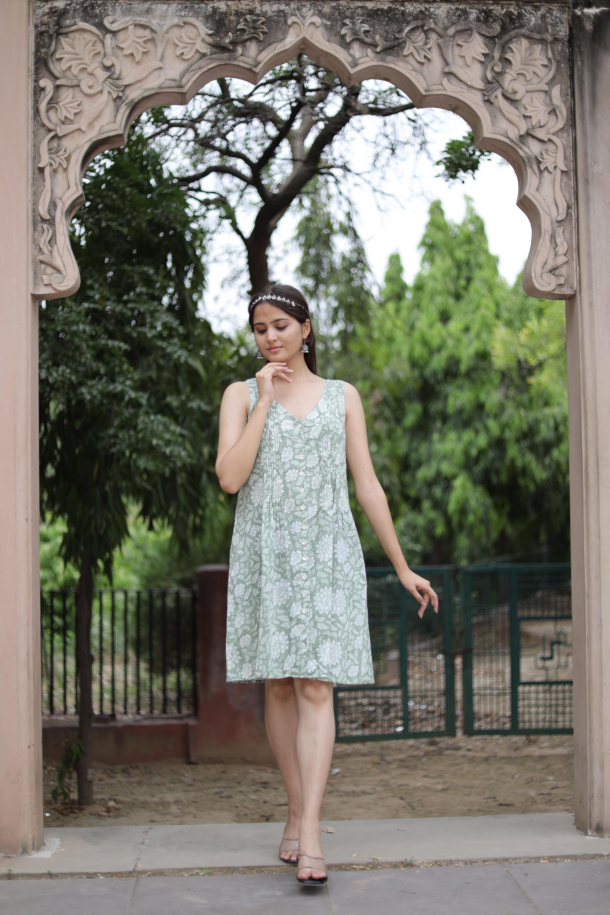 Indian handmade cotton woman stylish short dress,personalised bride wedding gift dress, floral print Sustainable dress, gift for her on sale