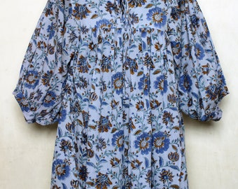Handmade Cotton Floral Print Dress: Indian Block Print Comfort Wear