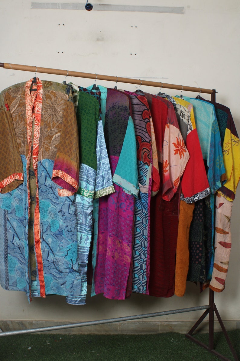Rackl Robe Multi Colour Silk Kimono Robe: Saree Fabric Bath Robe - Etsy