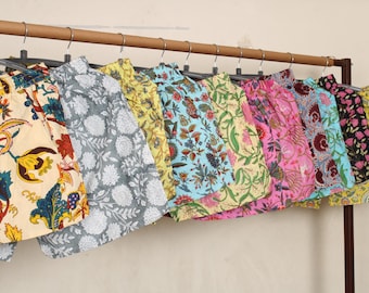Handmade Cotton Shorts: Floral Block Print Pajama Bottoms