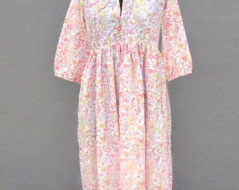 Handmade Cotton Floral Print Dress: Indian Summer Travel Dress.