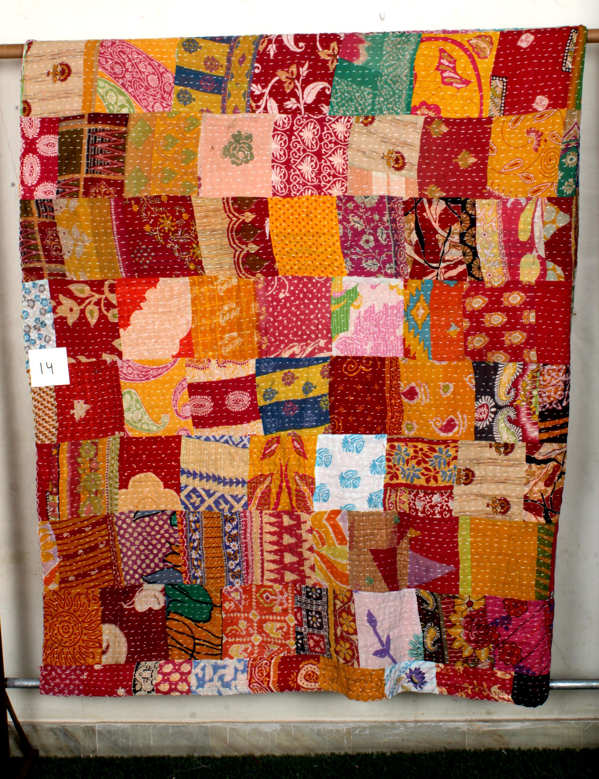Trapunta Kantha patchwork fatta a mano - Copriletto in cotone