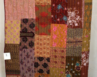 Hand Block Print King Size Baumwolle Kantha Quilt: Boho Patchwork Tagesdecke