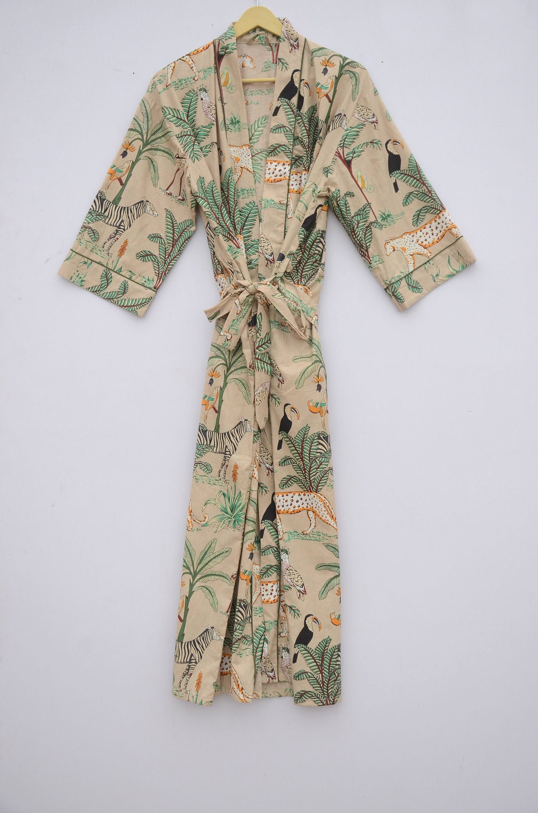 Shimpan Robe Cotton Kimono With Pouch, Cotton Bathrobe, Safari Animal Print ...