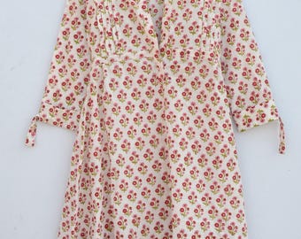 Katoenen mini-jurk met handblokprint en bloemenprint, boho zomertuniek cottagecore-outfit
