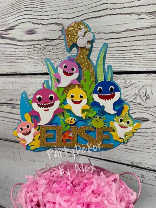 Girl Shark Cake Topper Baby Shark Cake Topper Glitter Shark Etsy