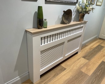 Randle - Oak effect & diamond grid custom radiator cover - WHITE