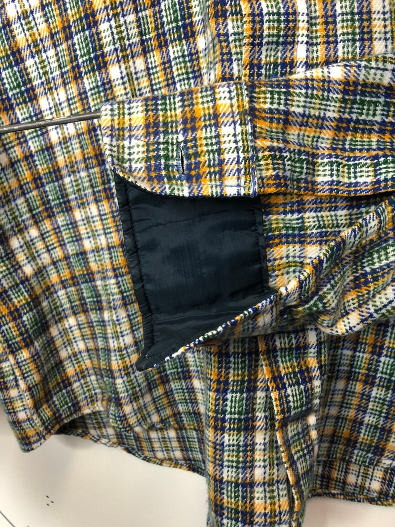 Vintage 60\u2019s 70\u2019s flannel green yellow blue Jc penny size large tall LT.
