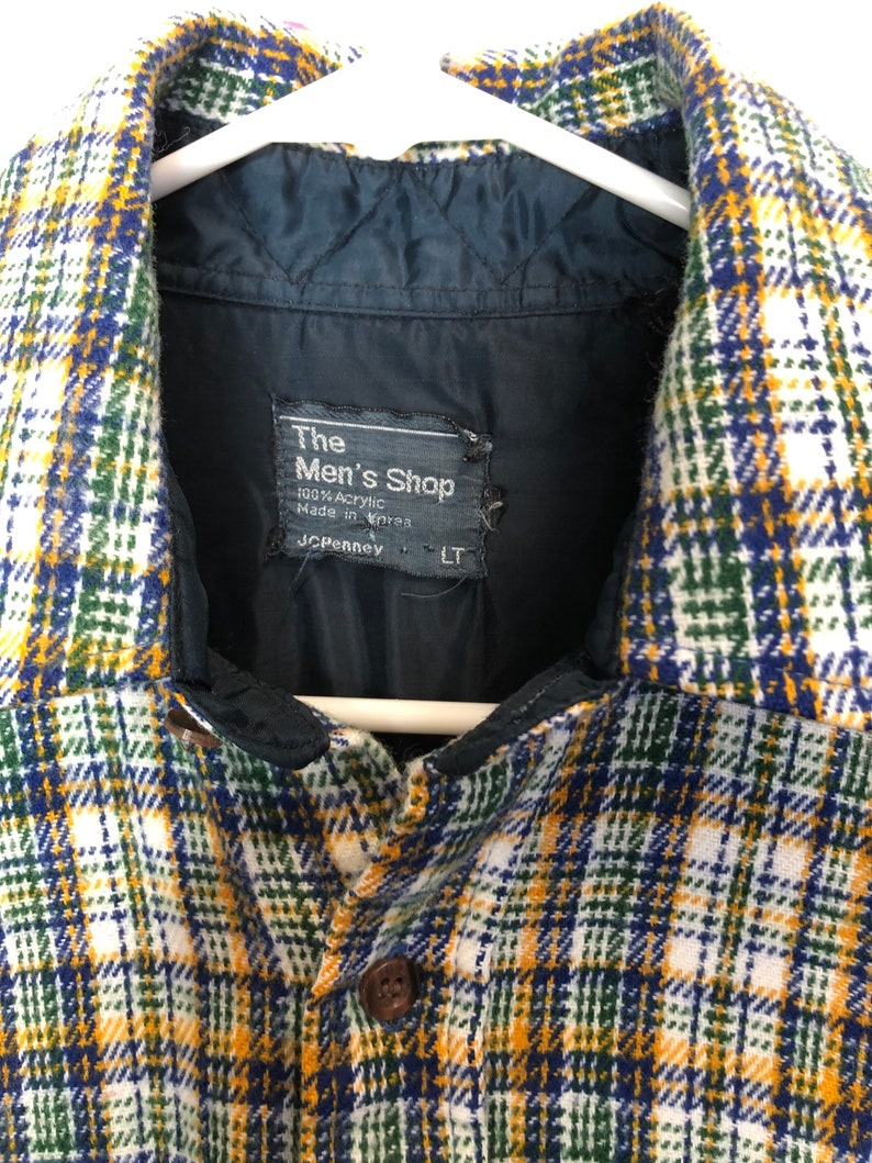 Vintage 60\u2019s 70\u2019s flannel green yellow blue Jc penny size large tall LT.