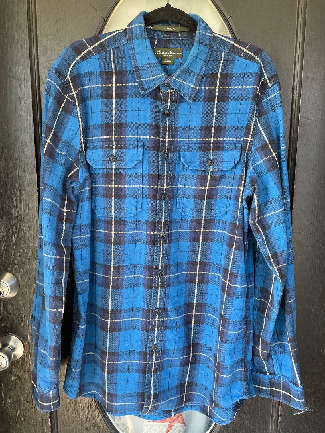 90s 00s Eddie Bauer blue flannel. Thick and heavy. Size tall | Etsy
