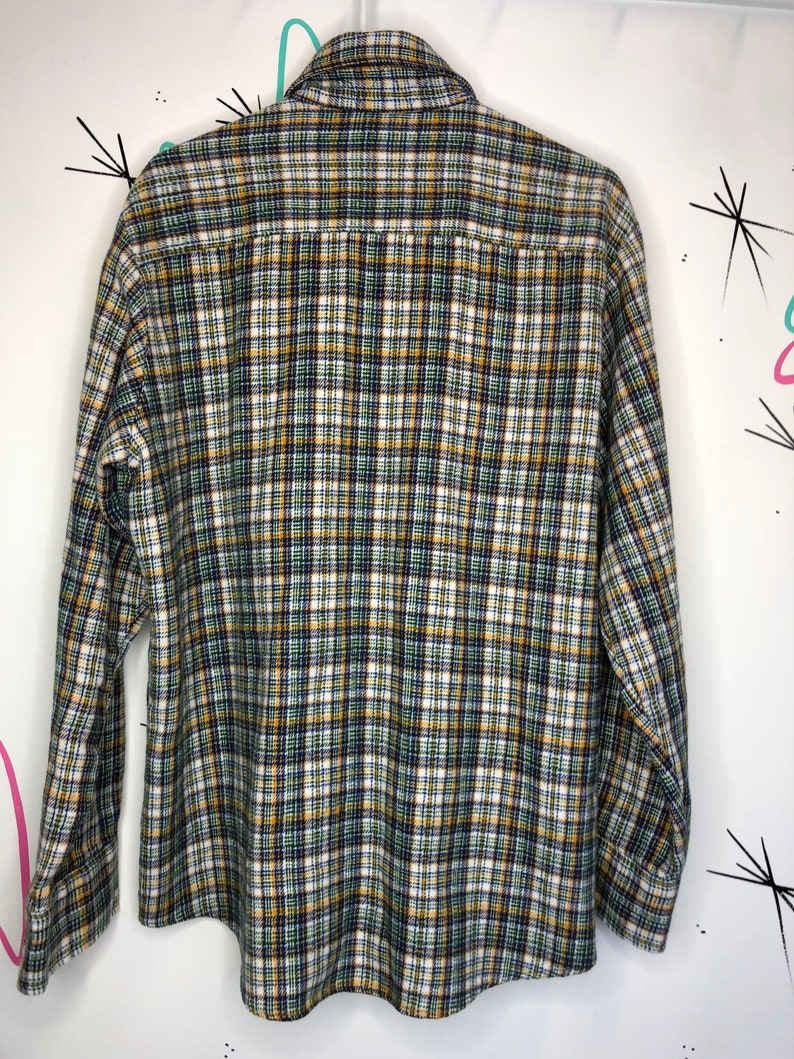 Vintage 60\u2019s 70\u2019s flannel green yellow blue Jc penny size large tall LT.