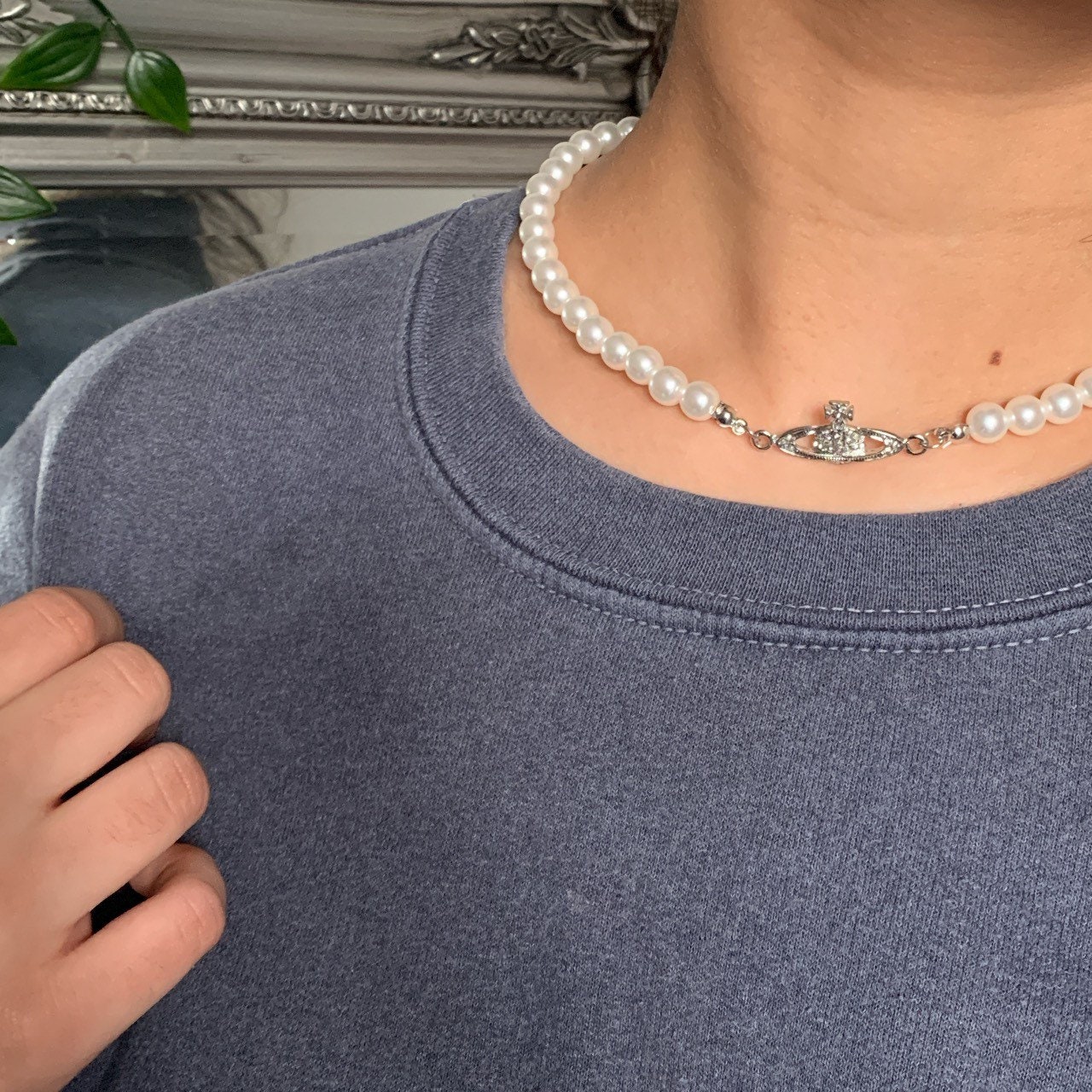 Saturn Orb Pearl Necklace Etsy