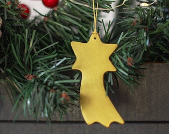 Christmas Star ornament, Clay golden star, Xmas holiday star gift tag, Handmade Christmas tree hanging decoration, Simple star holiday decor