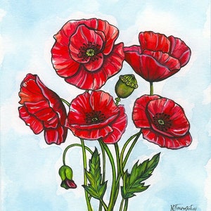 ORIGINAL Floral Watercolor Painting, Mothers day gift, Red Poppies Bouquet Artwork, Flowers Wall Art Springtime Decor, Housewarming gift