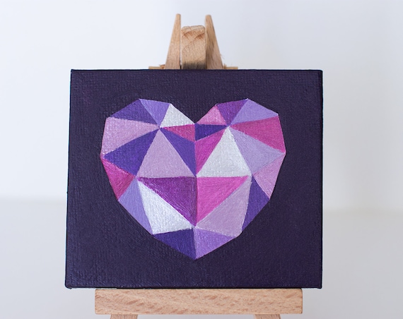【DISCERNMENT】HAND-MADE heart painting knit Original Mini Canvas Heart Painting, Valentine's Day Mothers