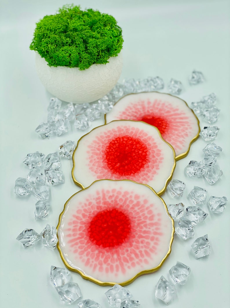 Resin Coaster Kit Resin Coasters Resin Coasters Red Geode Coasters Wedding Drink Coasters Epoxy Resin Flowers Decor