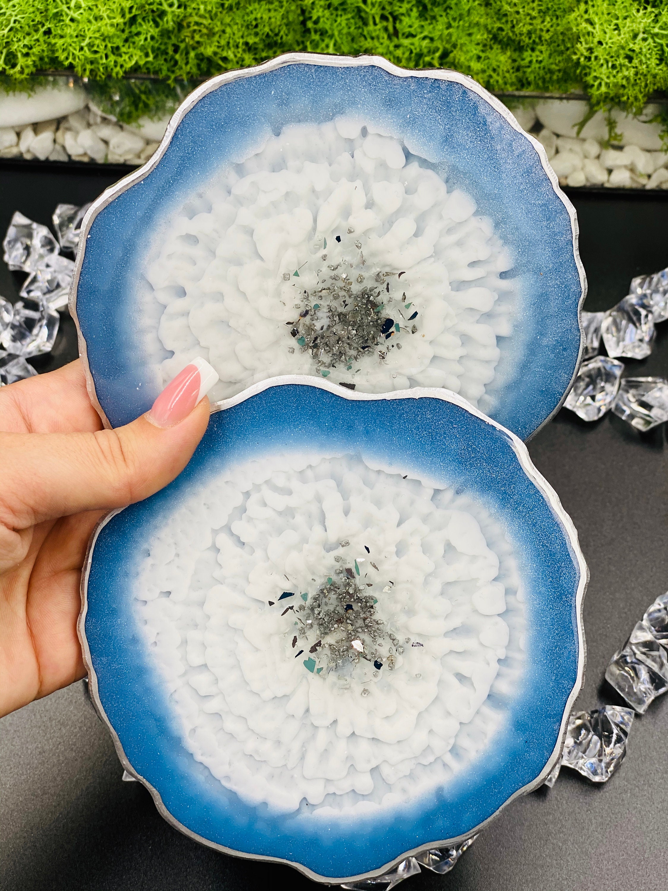 Wedding Epoxy Coasters Blue and White Wedding Drink Coasters Etsy